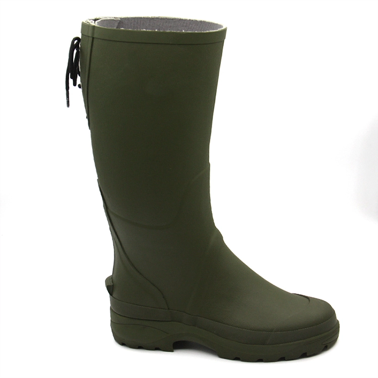 Wide calf lace up rain boots for women