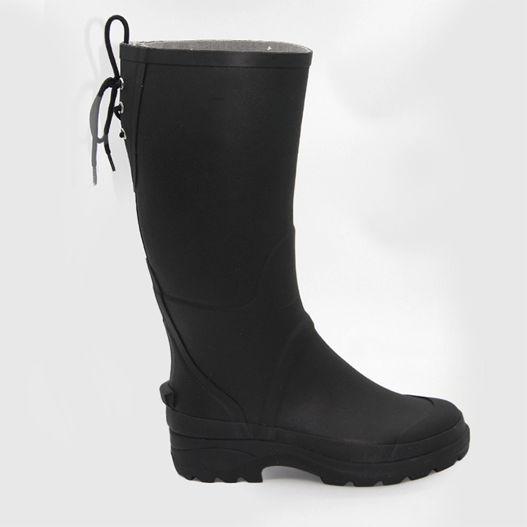 Wide calf lace up rain boots for women