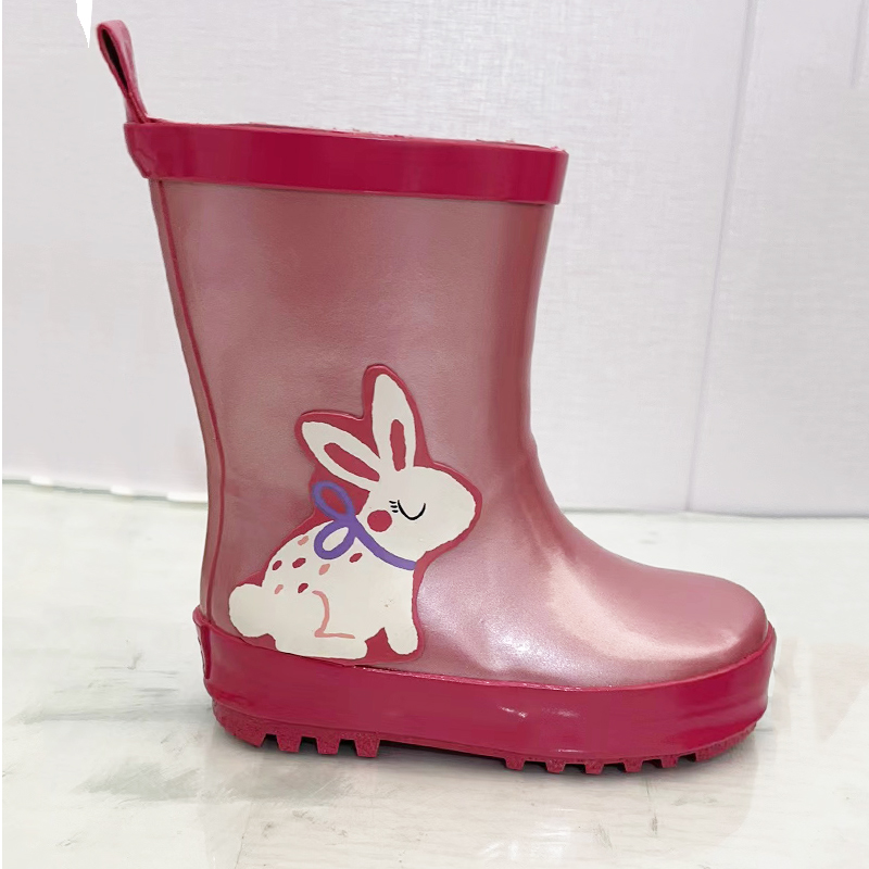 Put on handle dinosaur rain boots for kids