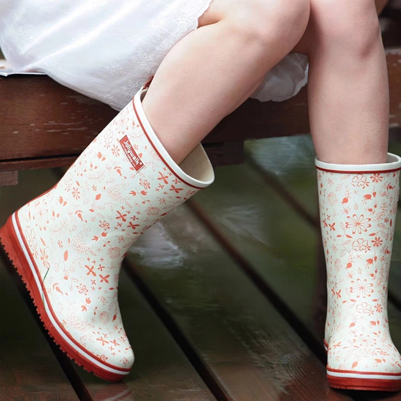 Print waterproof rubber rain boots women