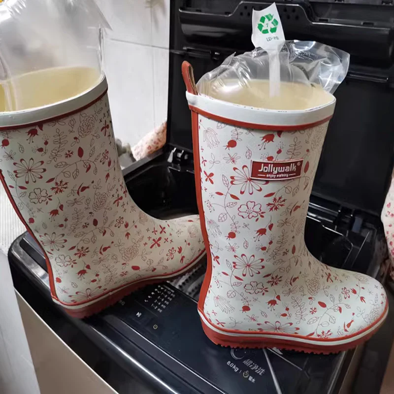 Print waterproof rubber rain boots women