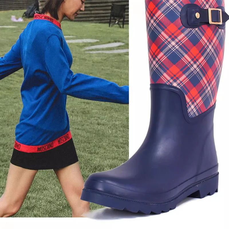 Ladies knee high rubber wellington boots