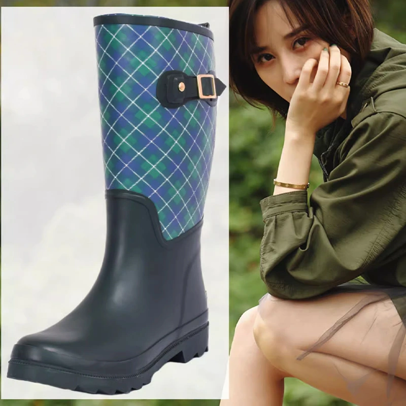 Ladies knee high rubber wellington boots