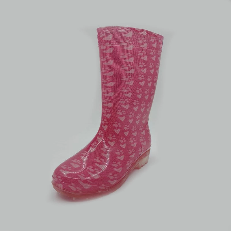 Footprints and heart print ransparent pvc rain boots for women kids