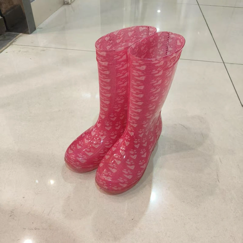 Footprints and heart print ransparent pvc rain boots for women kids