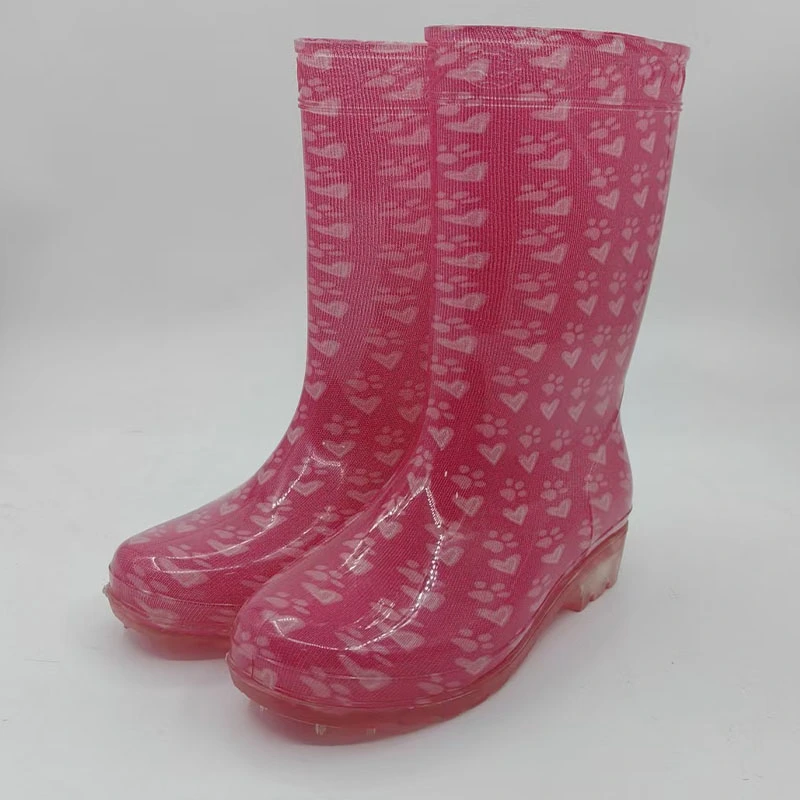 Footprints and heart print ransparent pvc rain boots for women kids