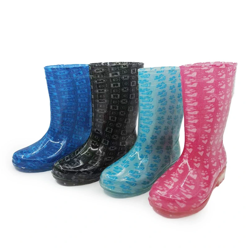 Footprints and heart print ransparent pvc rain boots for women kids