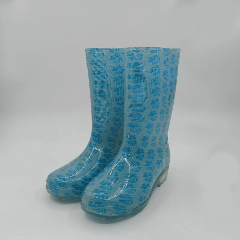 Footprints and heart print ransparent pvc rain boots for women kids