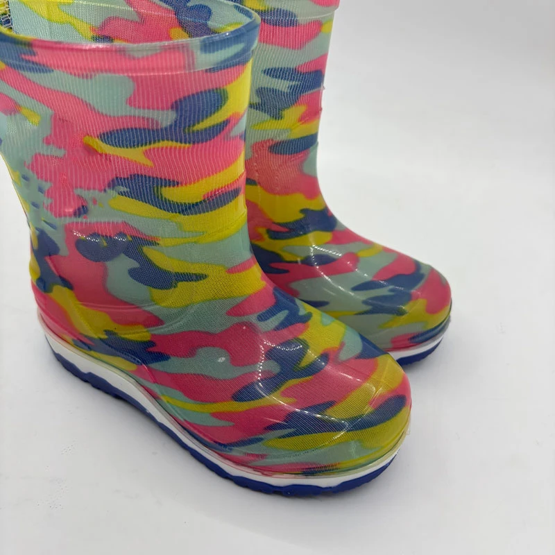 Three color injection molded PVC transparent rain boots for kids mother