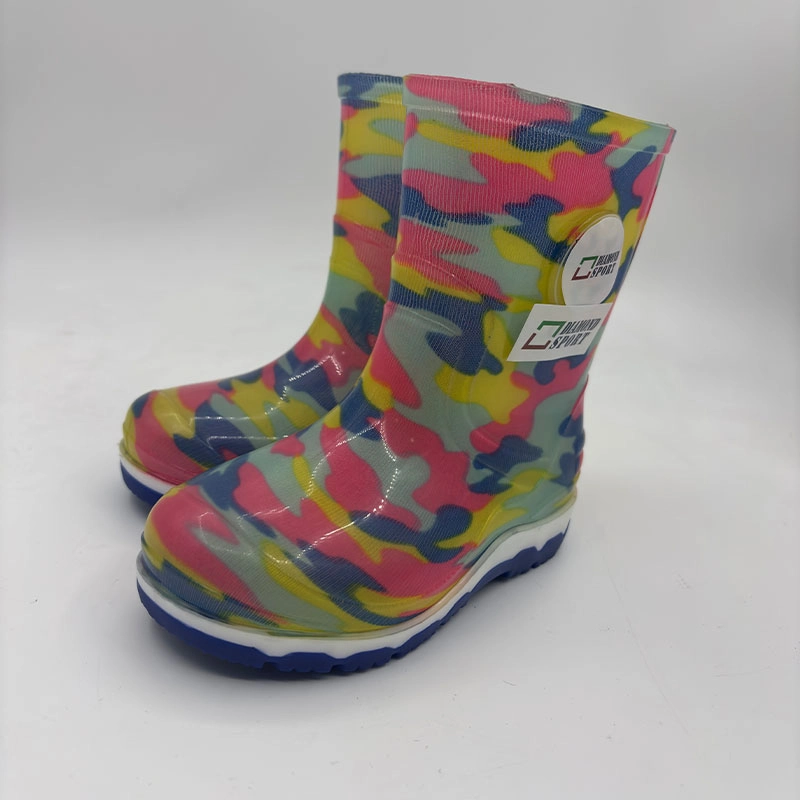 Three color injection molded PVC transparent rain boots for kids mother
