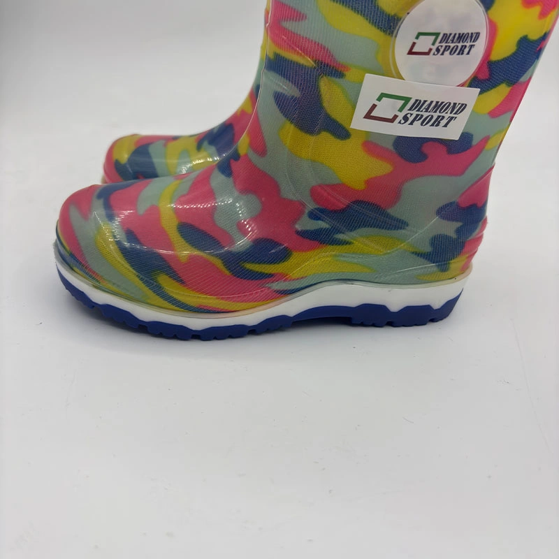 Three color injection molded PVC transparent rain boots for kids mother