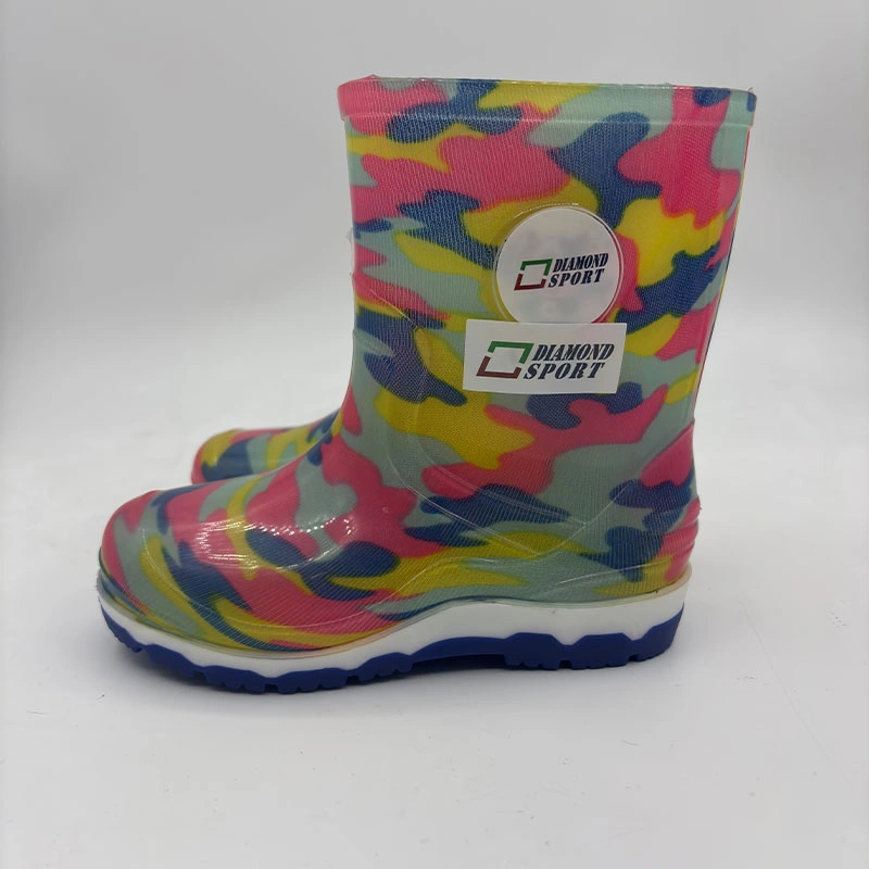 Three color injection molded PVC transparent rain boots for kids mother