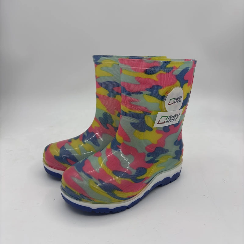 Three color injection molded PVC transparent rain boots for kids mother