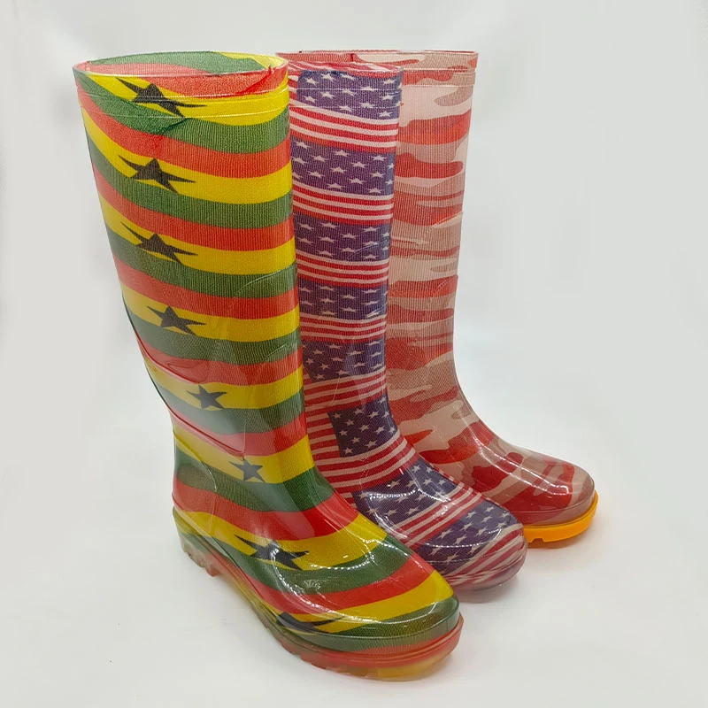 Mens flag print PVC transparent boots