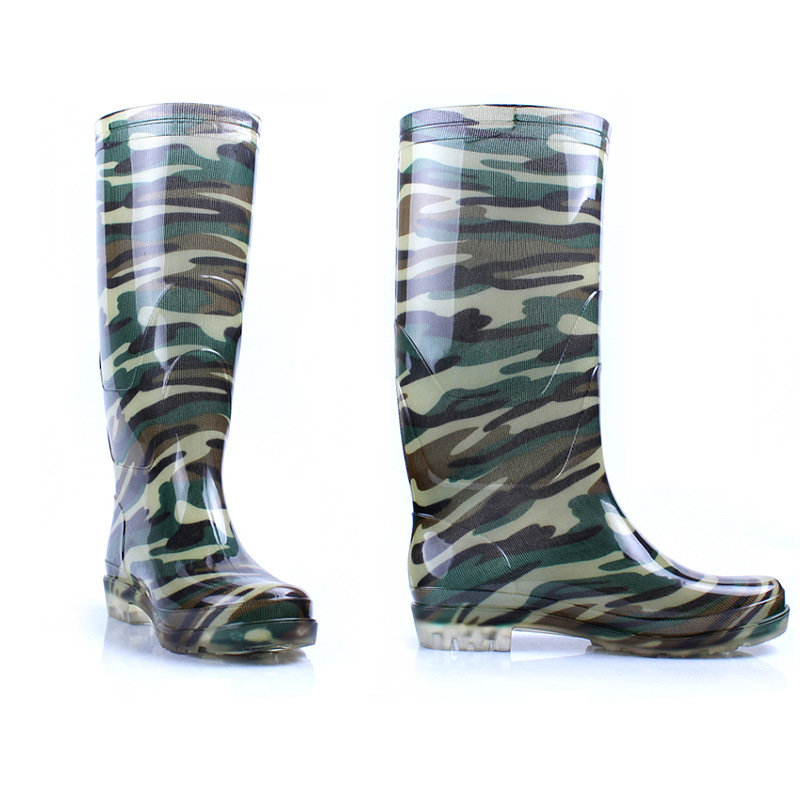 Knee high camouflage lined PVC boots for men