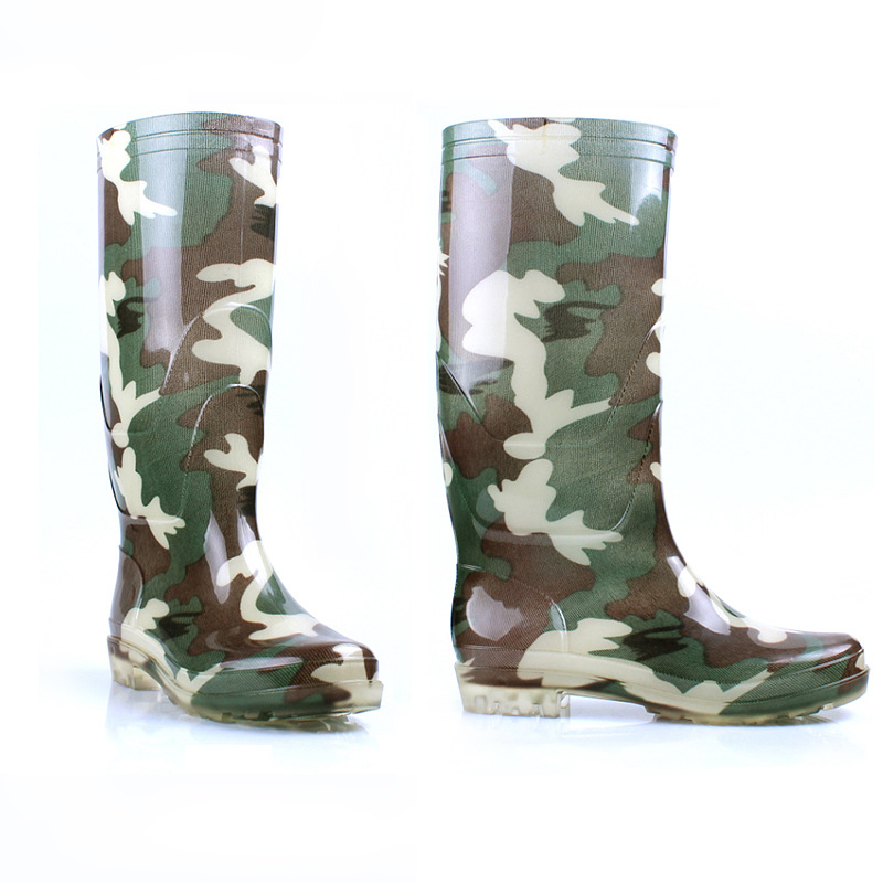 Knee high camouflage lined PVC boots for men