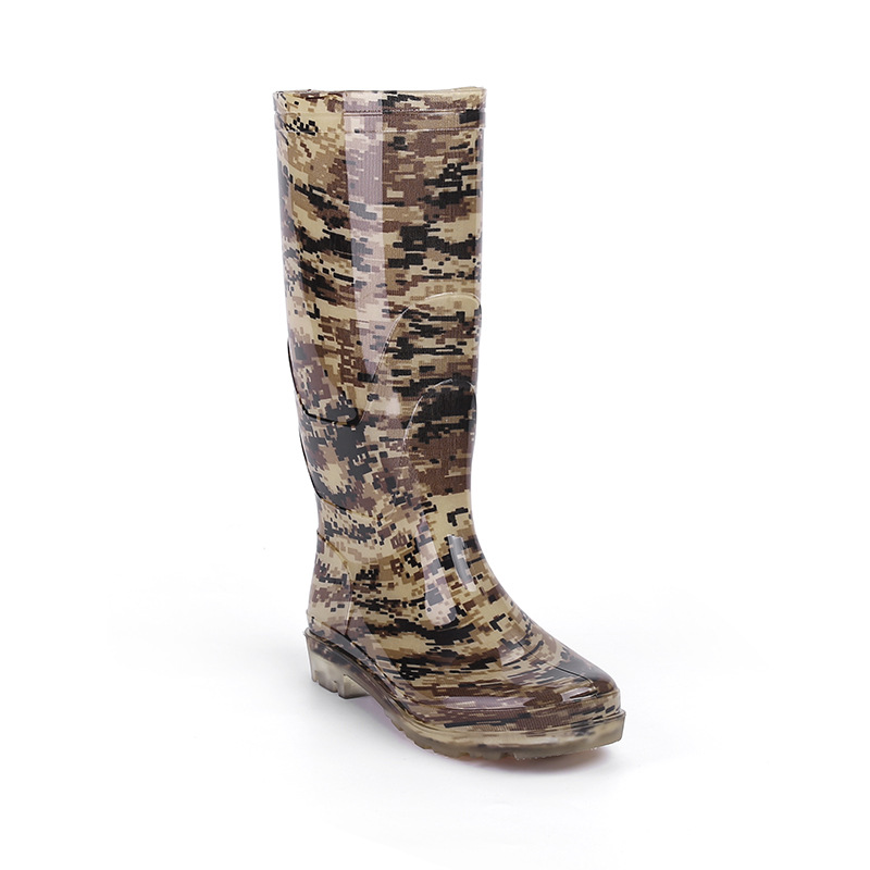 Knee high camouflage lined PVC boots for men