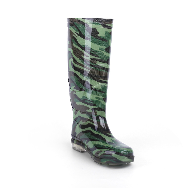 Knee high camouflage lined PVC boots for men