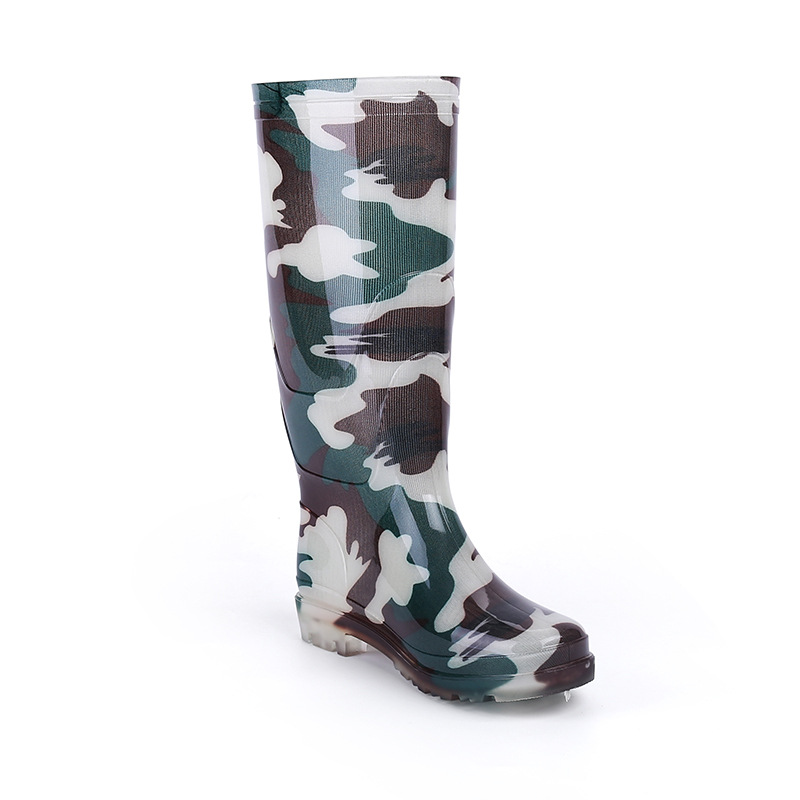 Knee high camouflage lined PVC boots for men