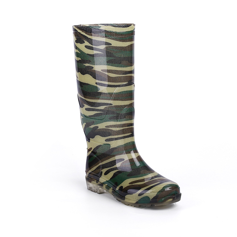 Knee high camouflage lined PVC boots for men